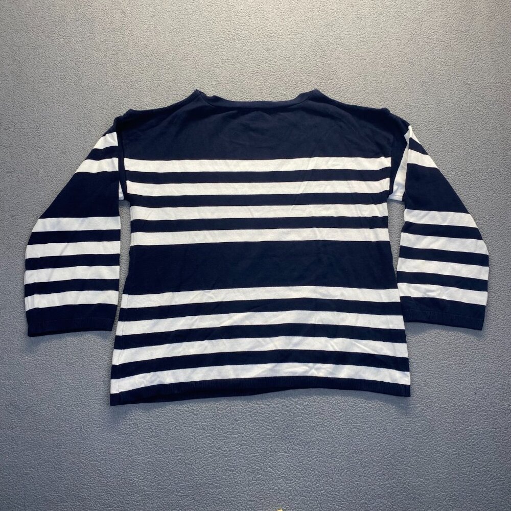 Jones New York Women's Size L Navy Striped Nautical 3/4 Sleeve Shirt Top Coastal - Picture 3 of 11